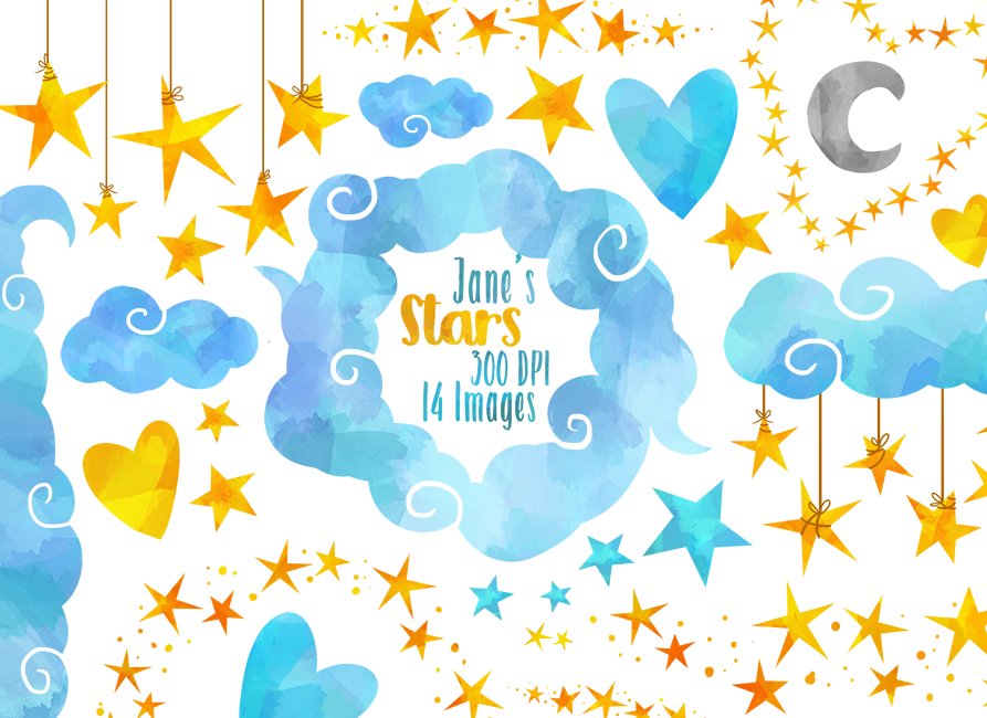 Stars and Clouds Clipart cover image.
