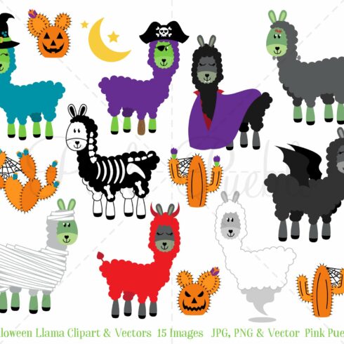 Halloween Llama Clipart and Vectors cover image.