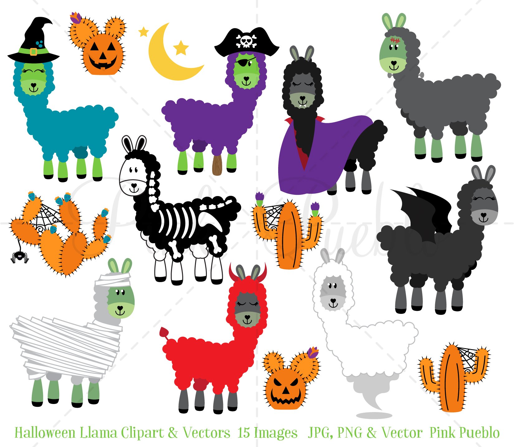 Halloween Llama Clipart and Vectors cover image.