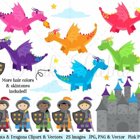 Knights & Dragons Clipart & Vectors cover image.
