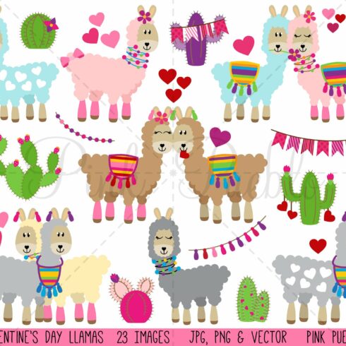 Valentine's Day Llama Clipart/Vector cover image.
