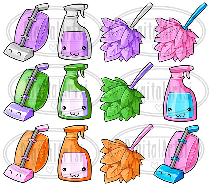 Kawaii Cleaning Supplies Clipart preview image.
