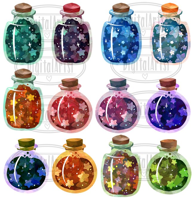 Watercolor Bottled Stars Clipart preview image.