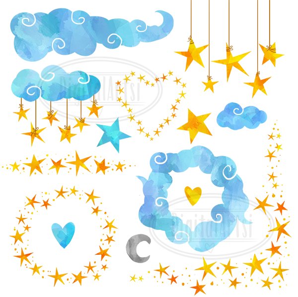 Stars and Clouds Clipart preview image.