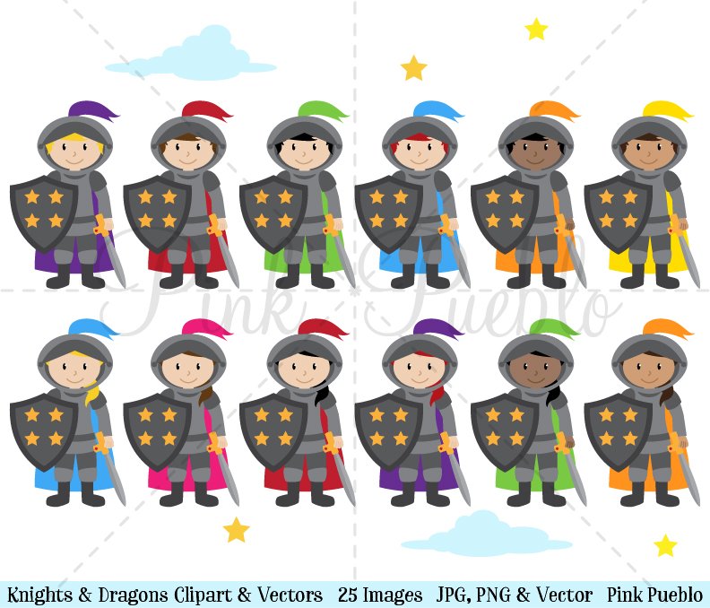 Knights & Dragons Clipart & Vectors preview image.