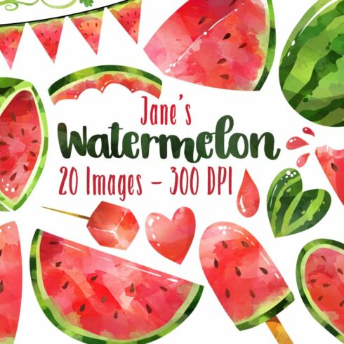 Watercolor Watermelon Clipart cover image.