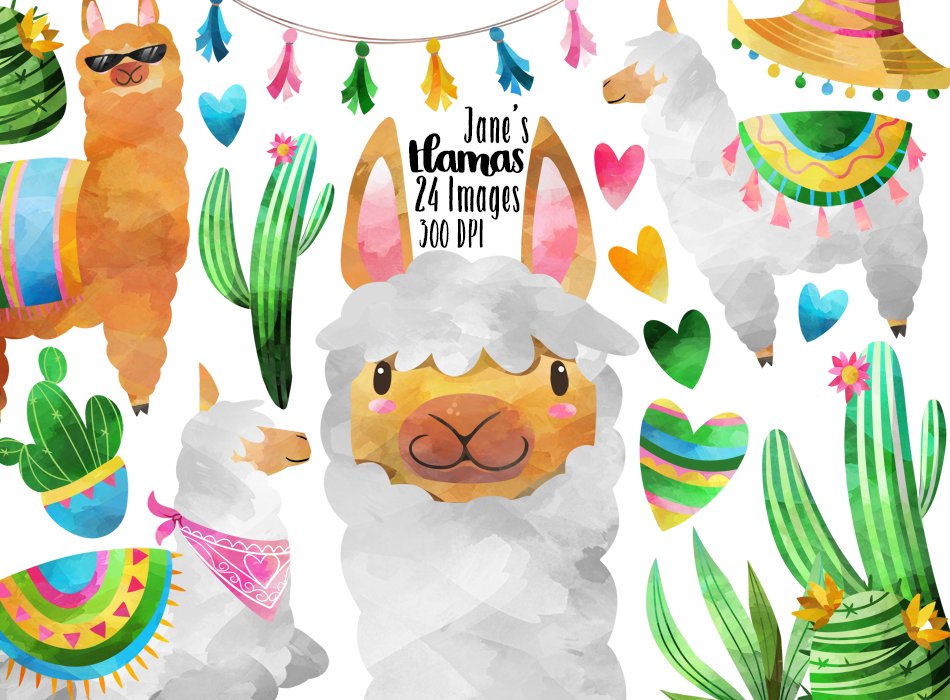 Watercolor Llama Clipart cover image.