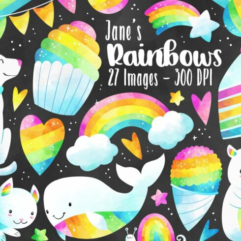 Watercolor Rainbow Party Clipart cover image.