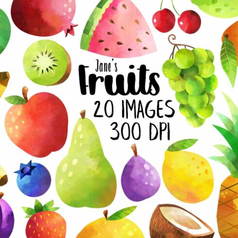 Watercolor Fruits Clipart cover image.