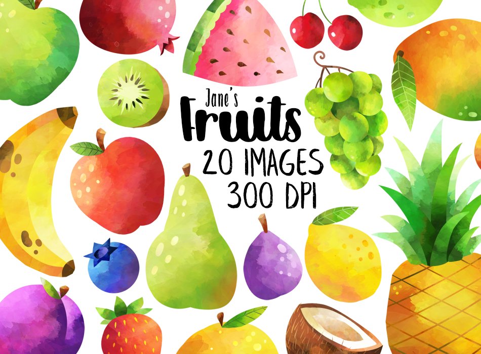Watercolor Fruits Clipart cover image.