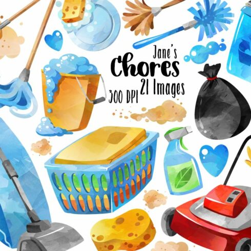 Watercolor Chores Clipart cover image.