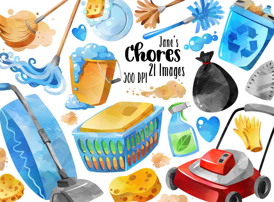 Watercolor Chores Clipart cover image.