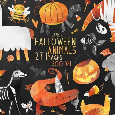 Watercolor Halloween Animals Set cover image.
