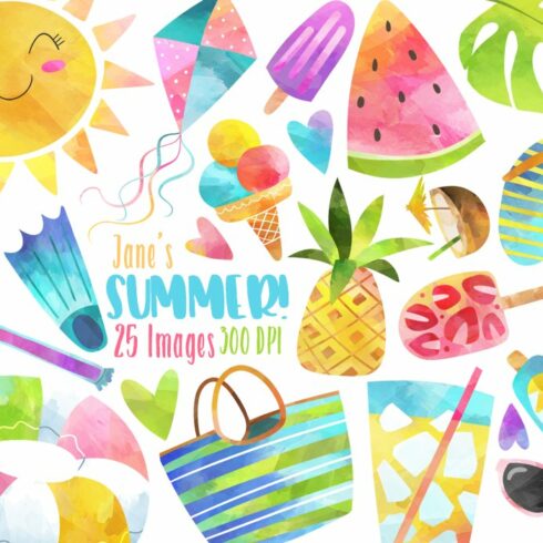 Watercolor Summer Clipart cover image.