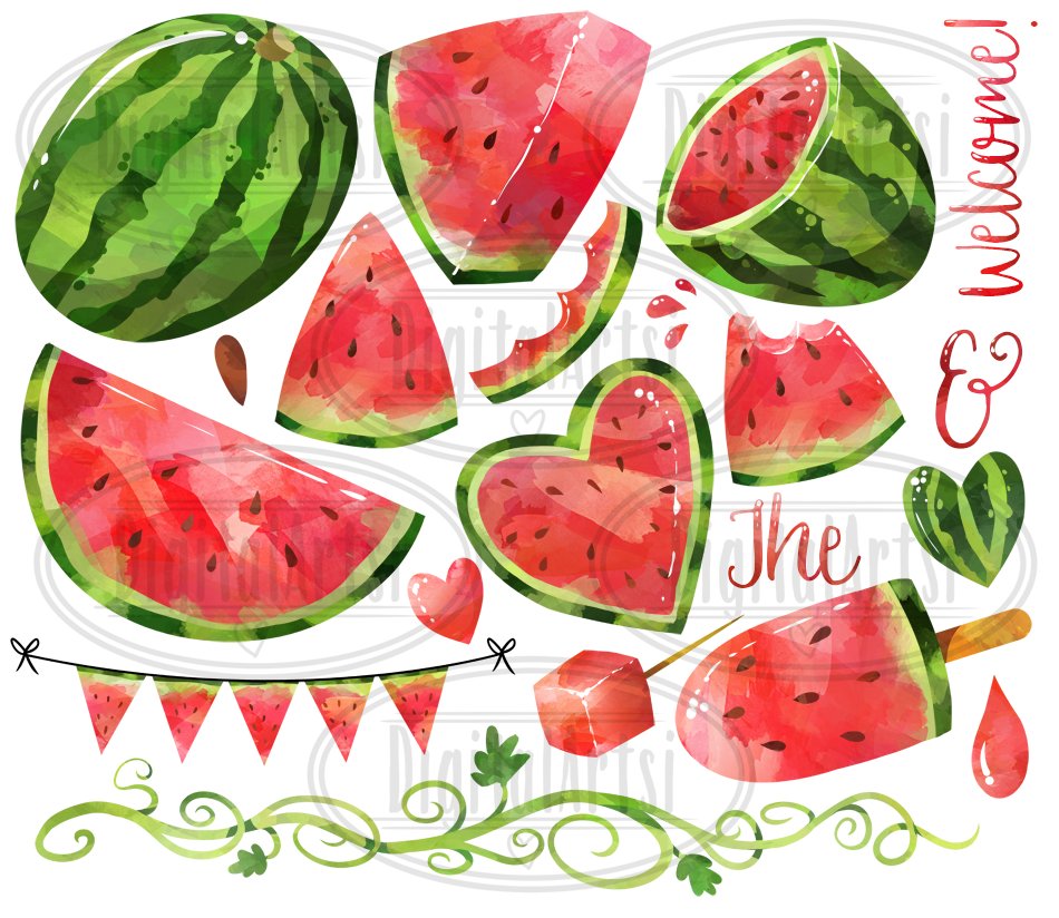 Watercolor Watermelon Clipart preview image.