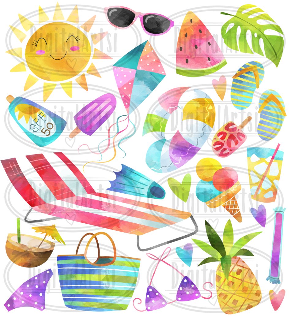 Watercolor Summer Clipart preview image.
