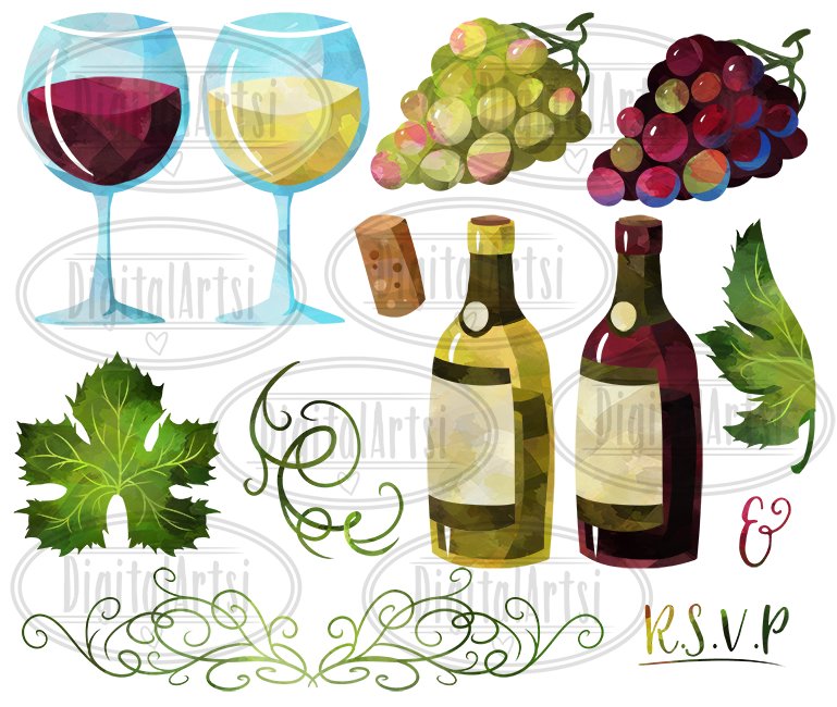 Watercolor Wine Clipart preview image.