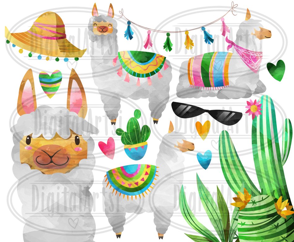 Watercolor Llama Clipart preview image.