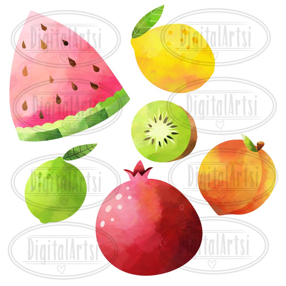 Watercolor Fruits Clipart preview image.