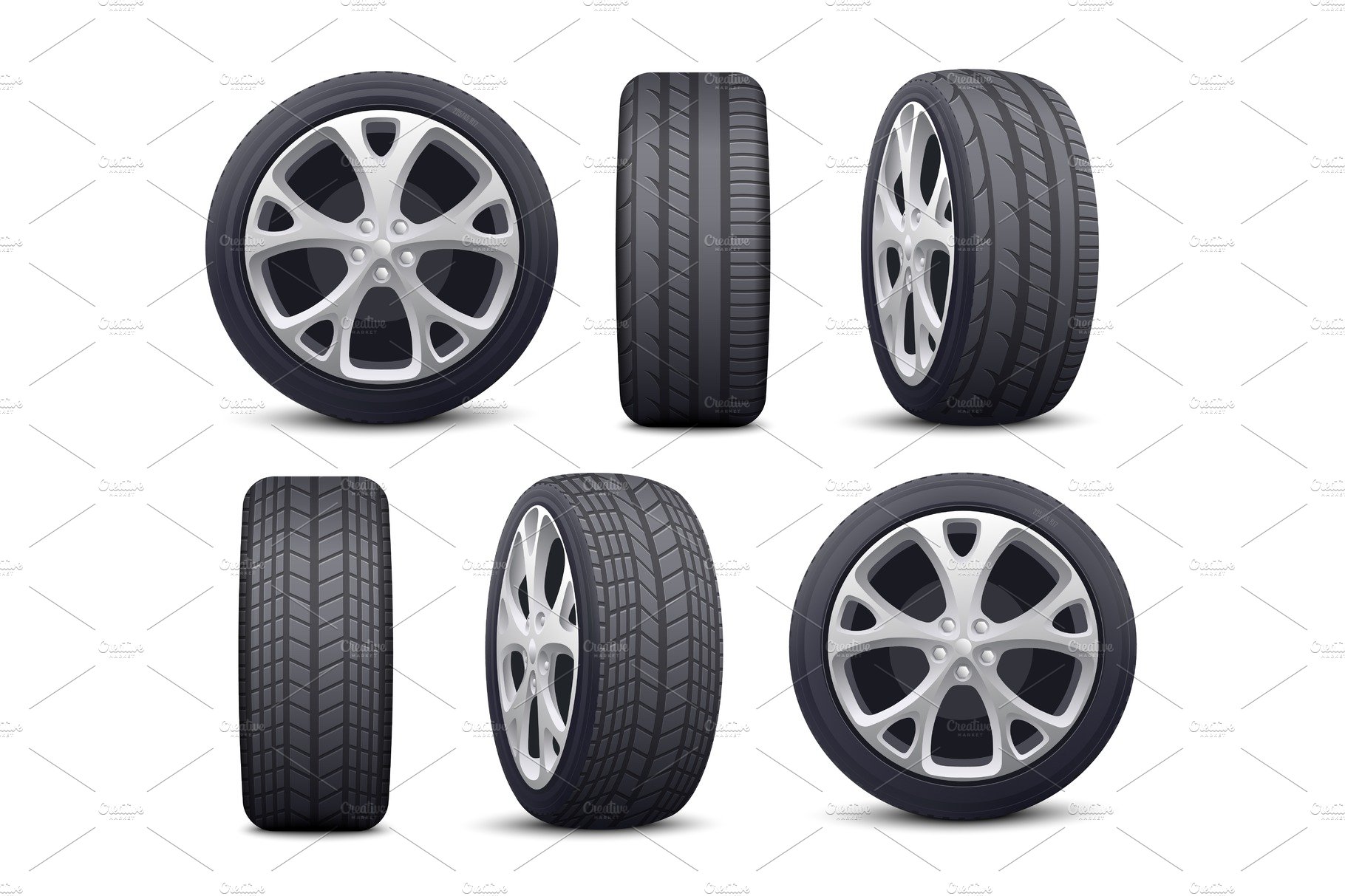 Automobile tires and wheels icons cover image.