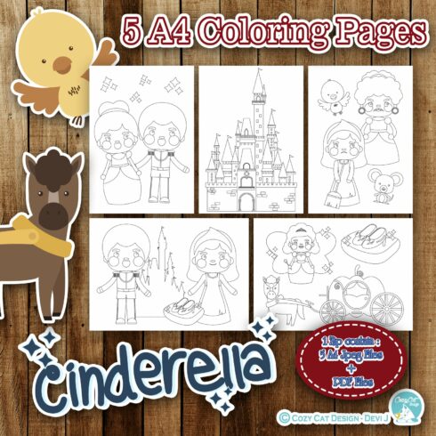 Cute Cinderella Coloring Pages cover image.