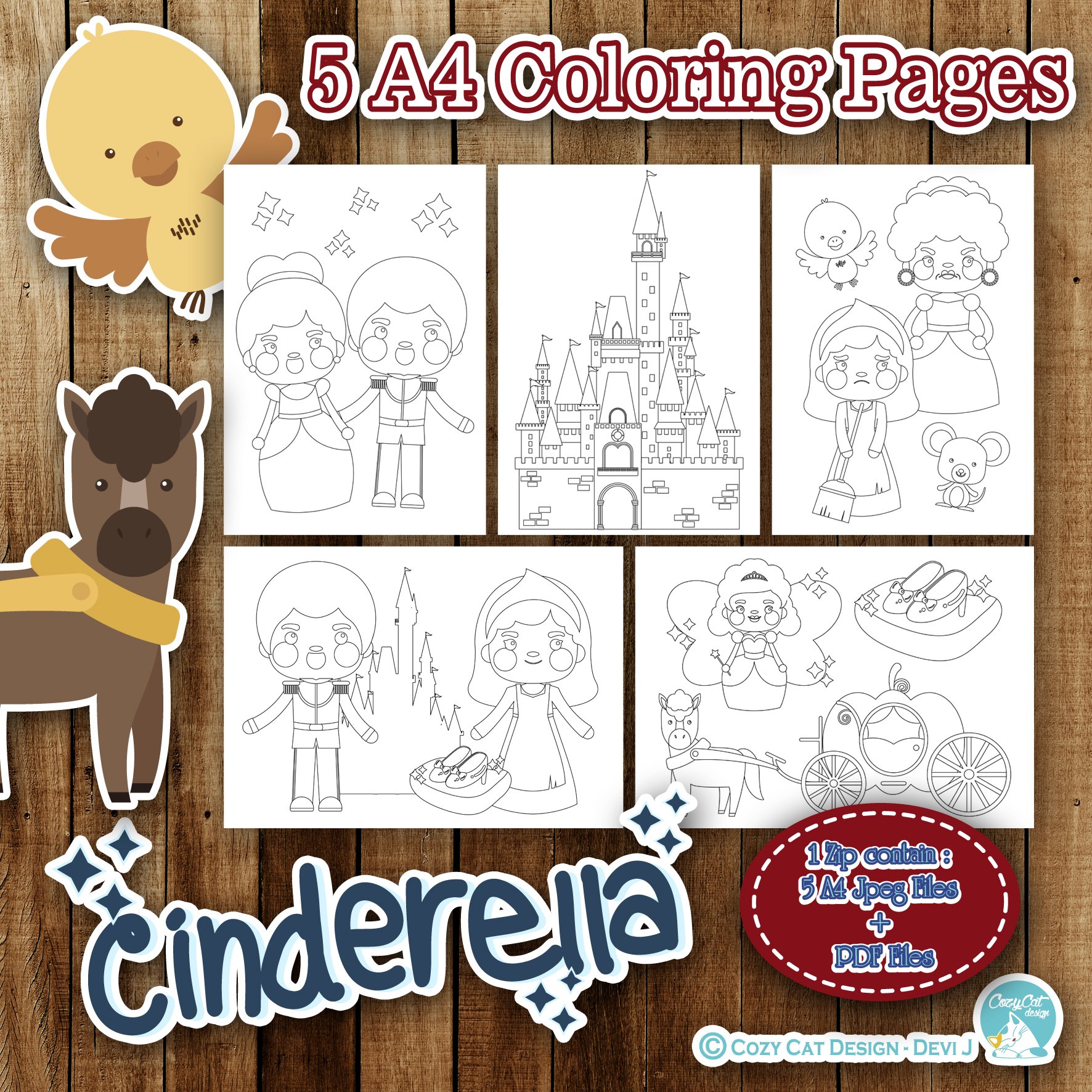 Cute Cinderella Coloring Pages cover image.