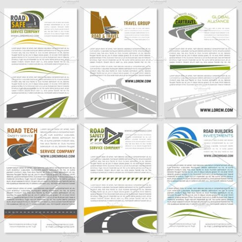 Road travel company vector posters set cover image.