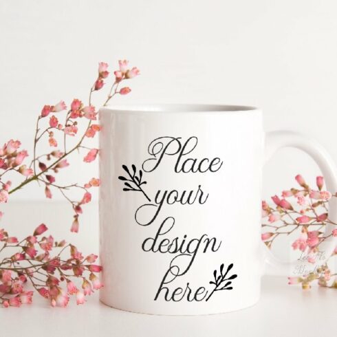 Romantic coffee mug mockup white cup cover image.