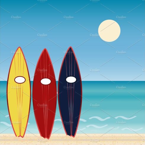 Three surf Boards, beach holidays. Extreme sport. cover image.