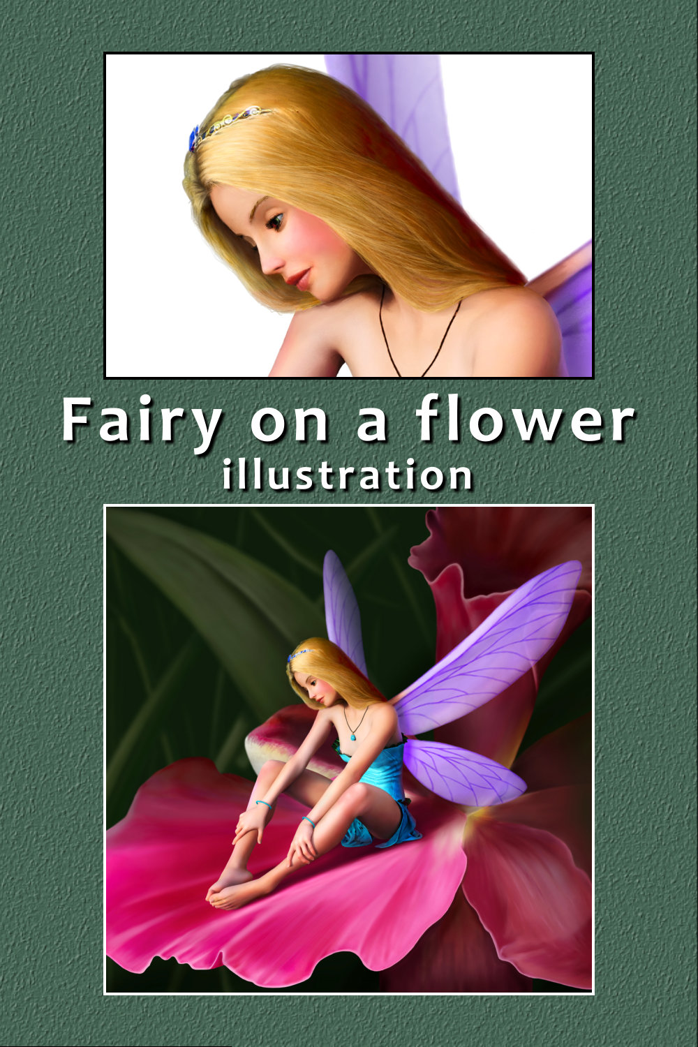 Fairy on a Flower Illustration pinterest preview image.