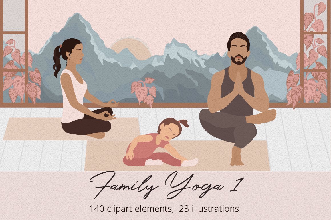 Family Yoga 1 Illustration Set cover image.