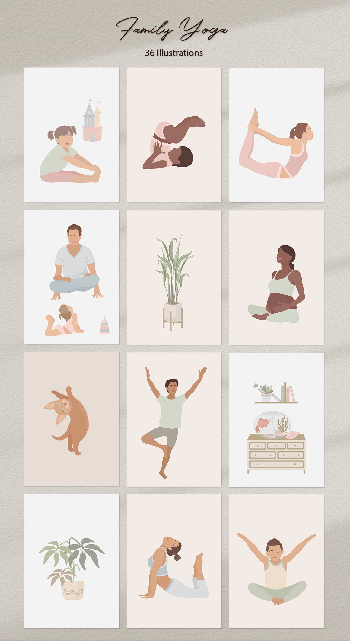 Family Yoga 2 Illustration Set preview image.