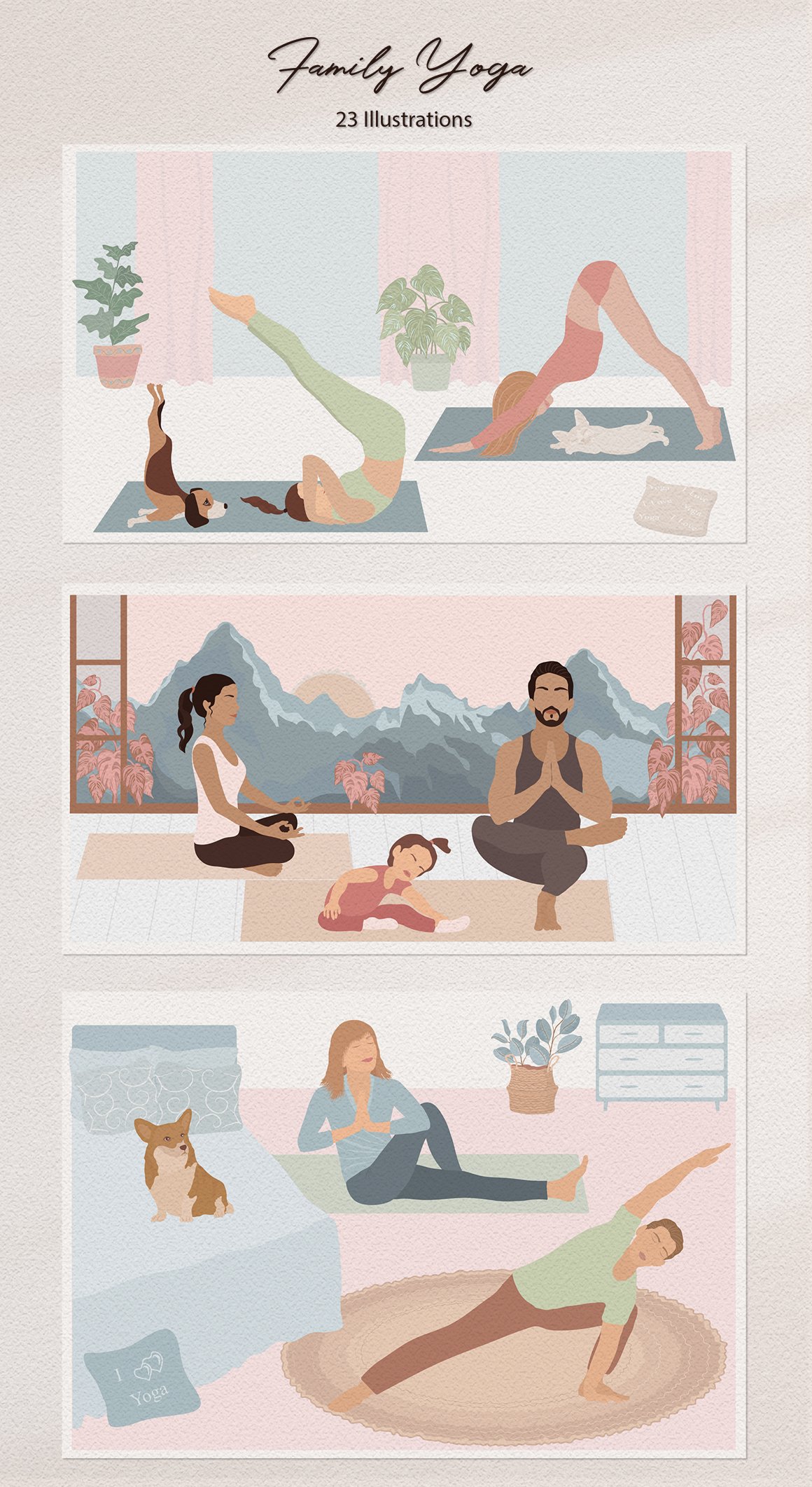 Family Yoga 1 Illustration Set preview image.