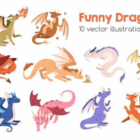 Cute funny baby dragons set cover image.