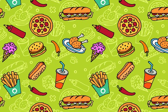 Fast Food Doodle Seamless Pattern cover image.