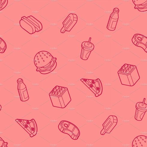 Fast food outline isometric pattern cover image.
