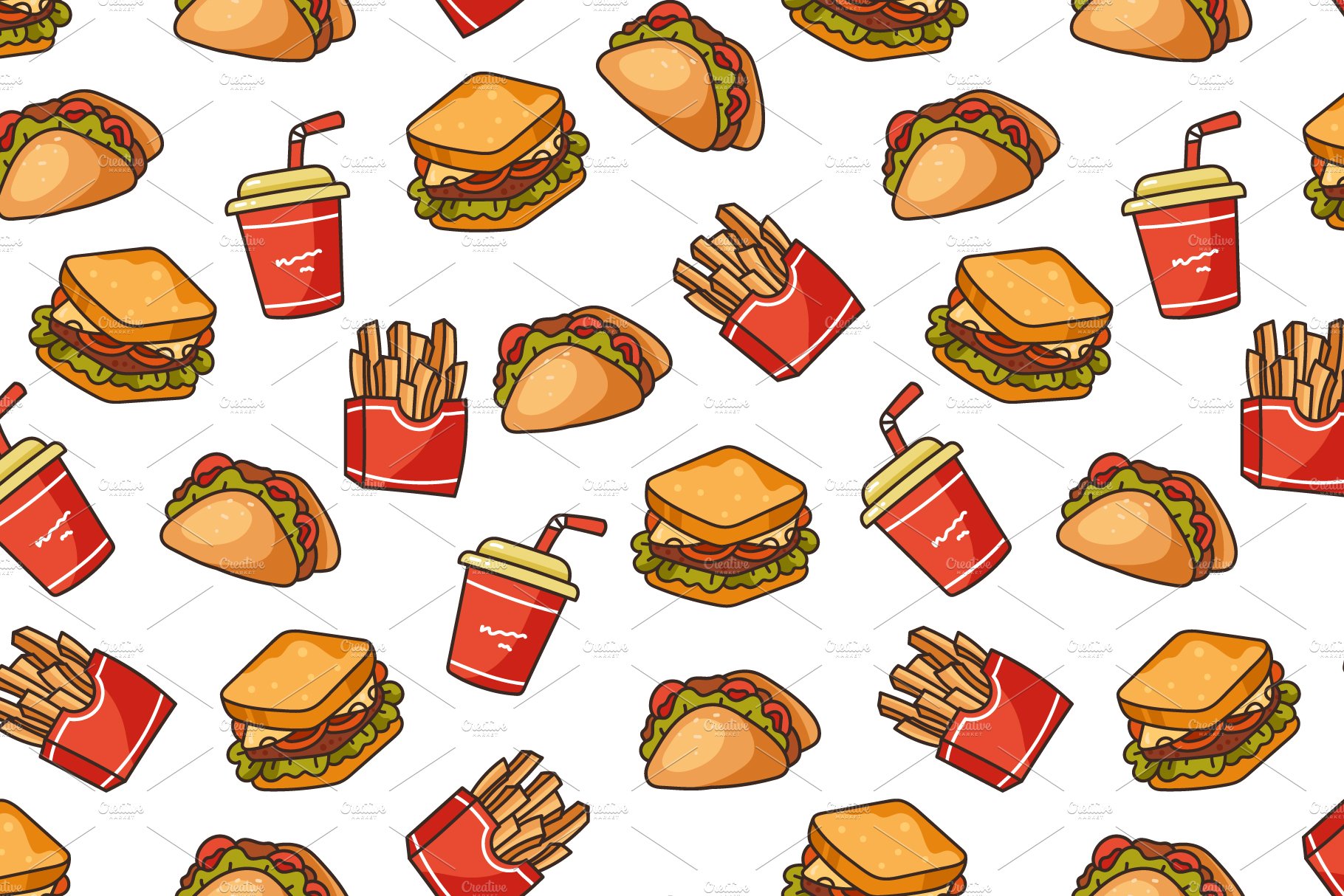Fast street food seamless pattern cover image.