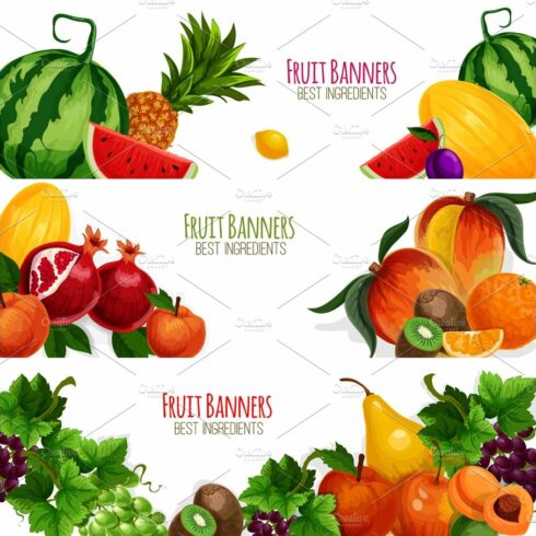 Garden and exoic fruits vector banners set cover image.
