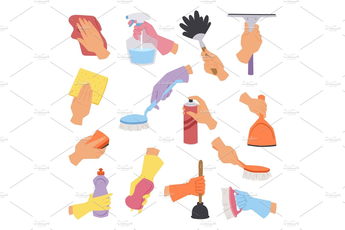 Vector collection with cleaning tools in hand flat style perfect for housew... cover image.