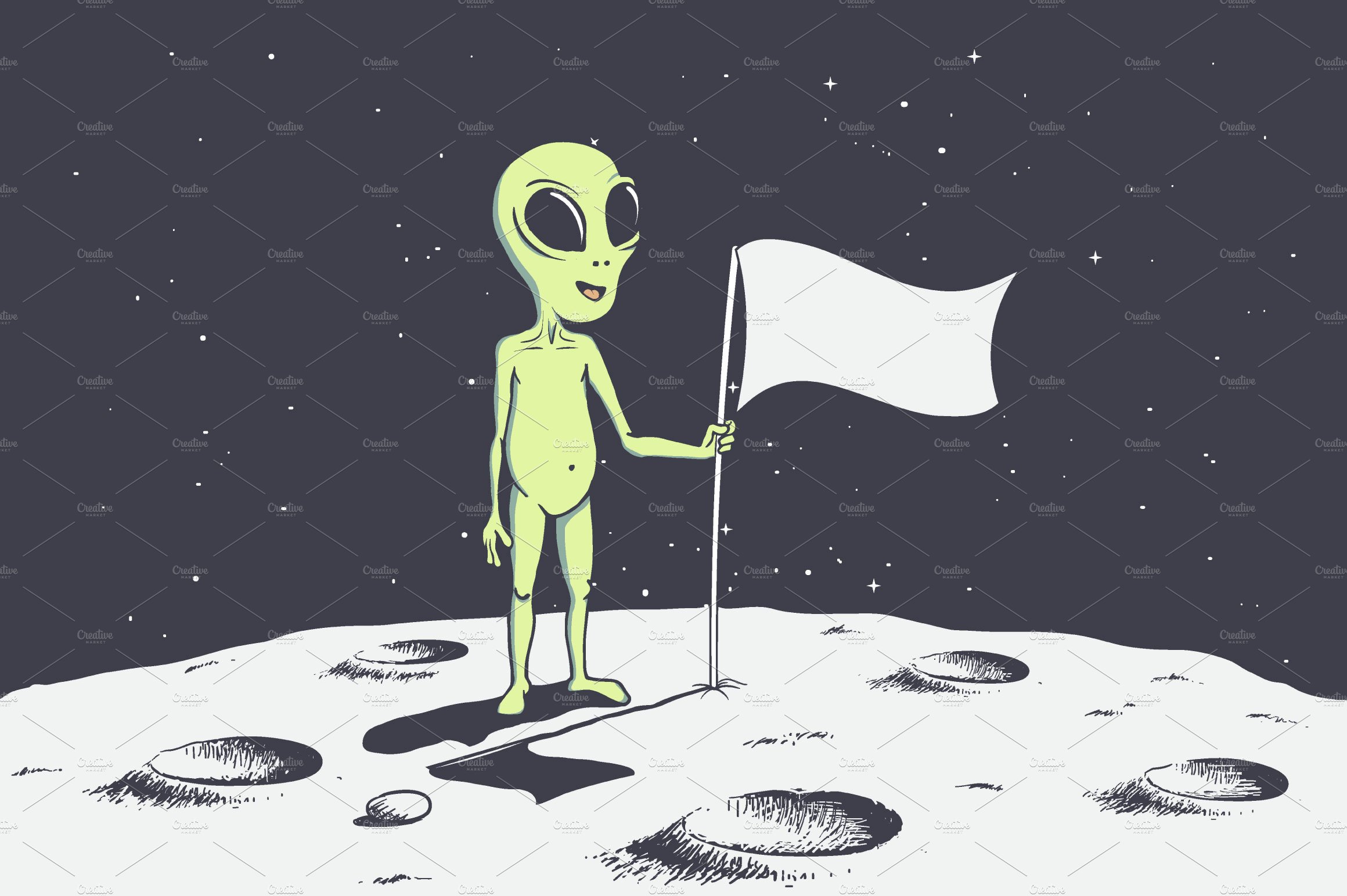 alien on moon with flag cover image.