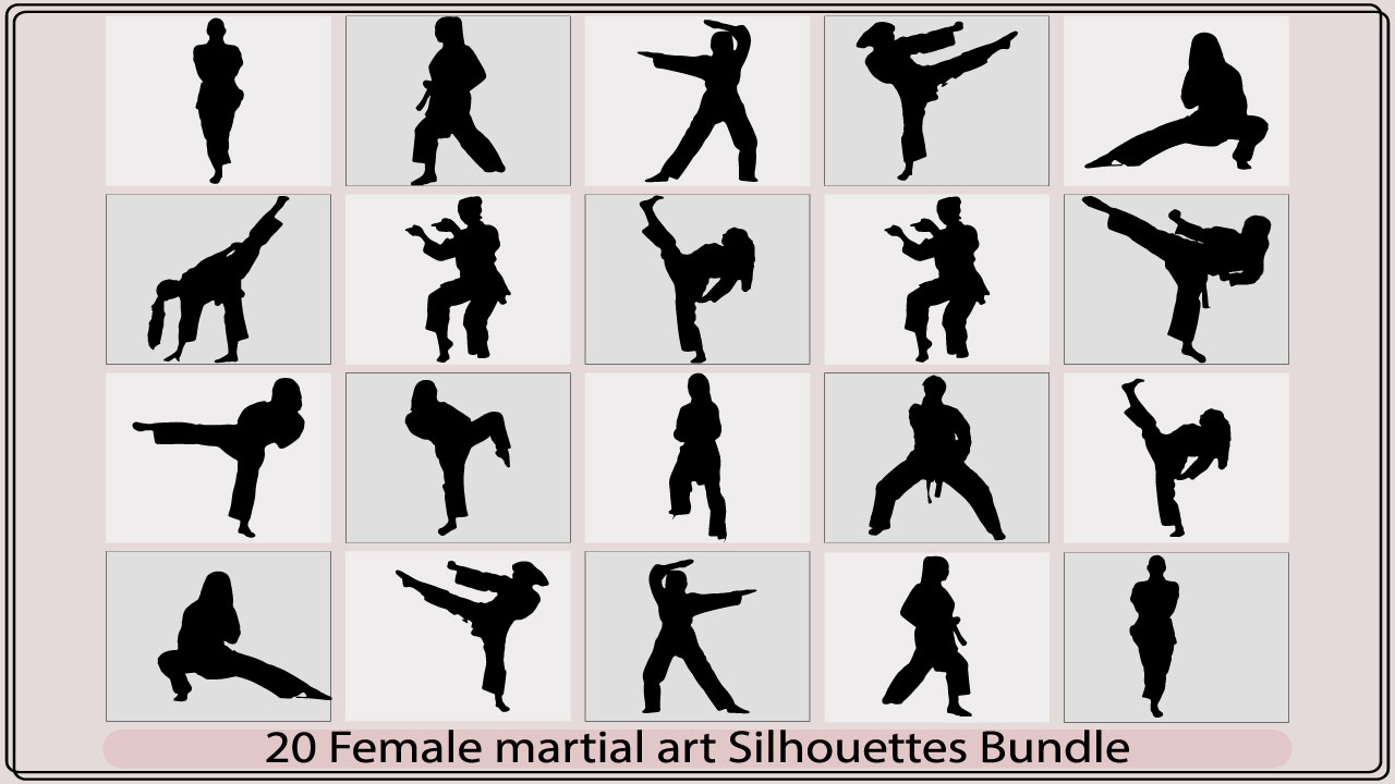 silhouette of a kickboxing woman,female martial art silhouette. female  kickboxing,martial arts and yoga - MasterBundles