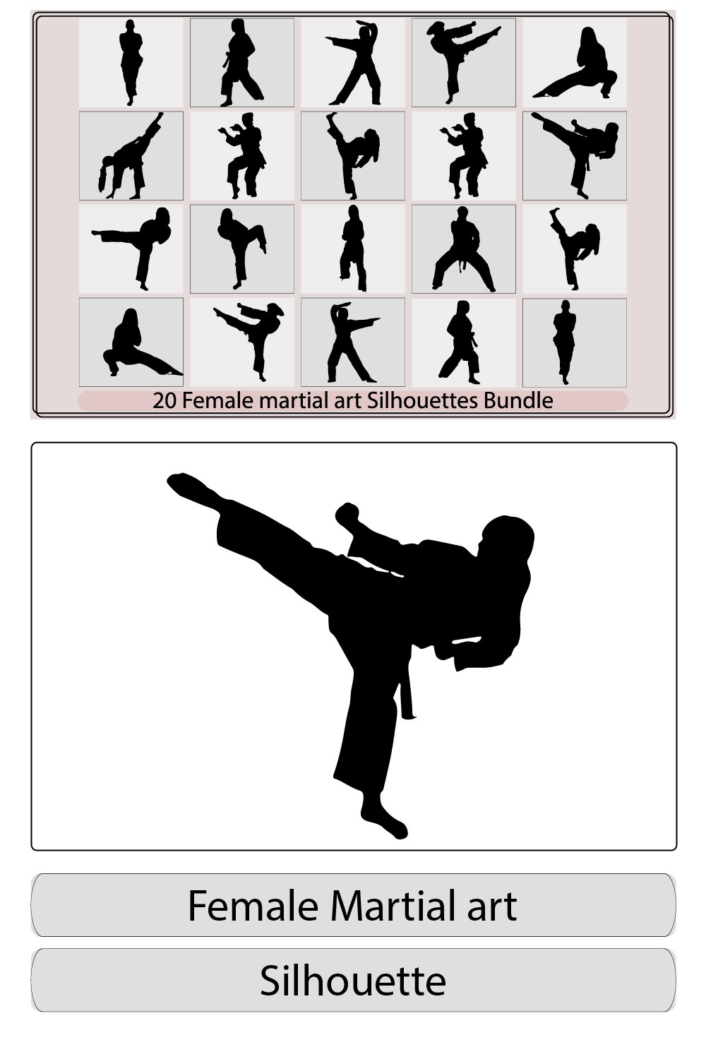 silhouette of a kickboxing woman,female martial art silhouette female kickboxing,martial arts and yoga pinterest preview image.