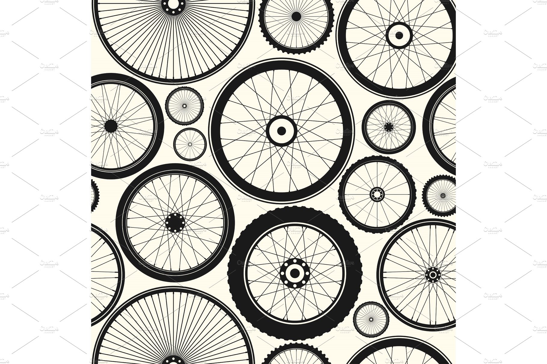 Bicycle wheel seamless pattern. Bike cover image.