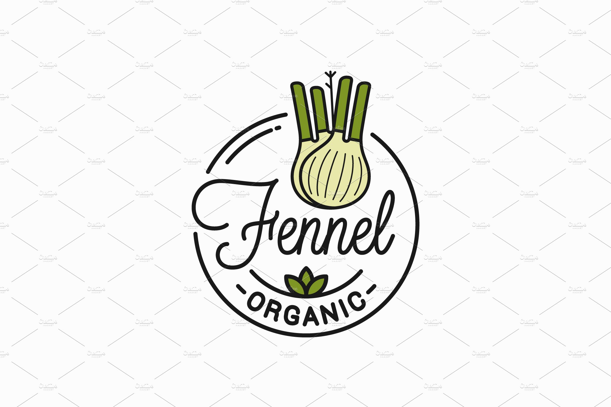 Fennel bulb logo. Round linear logo. cover image.