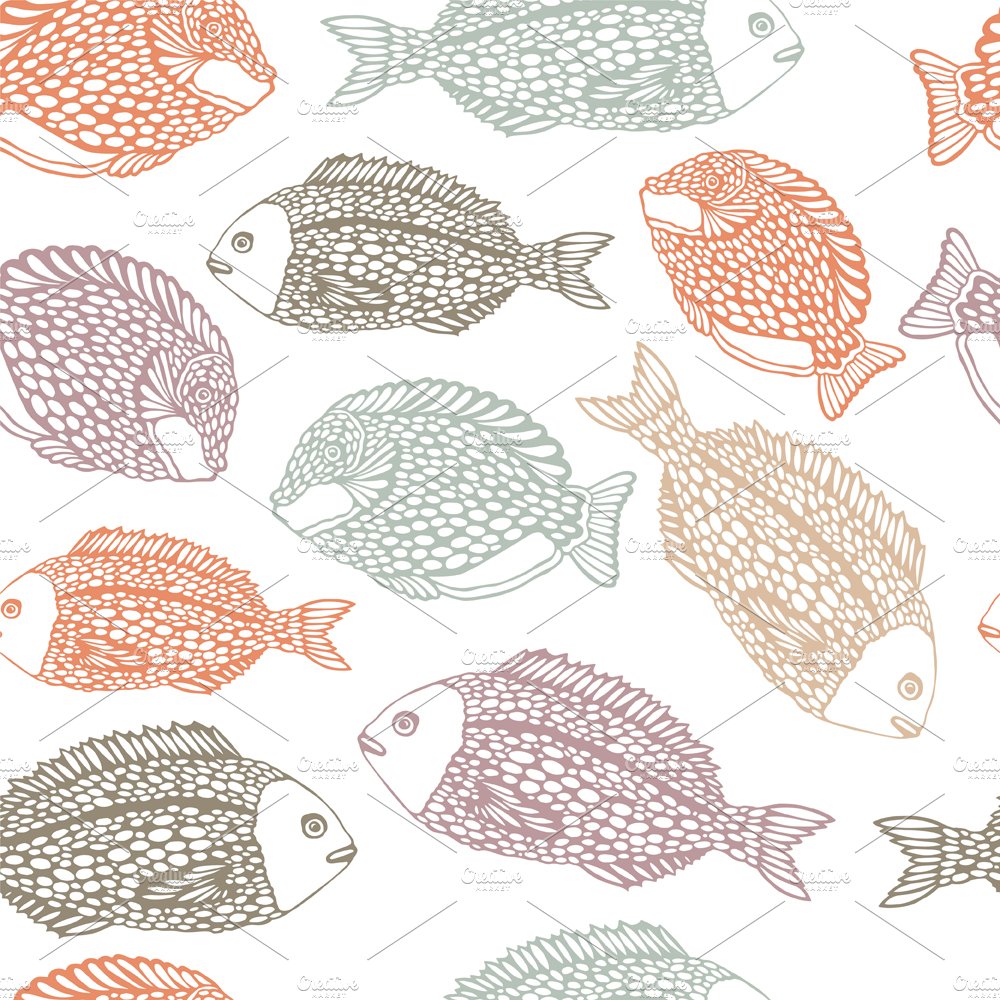 Seamless pattern with ocean fish preview image.