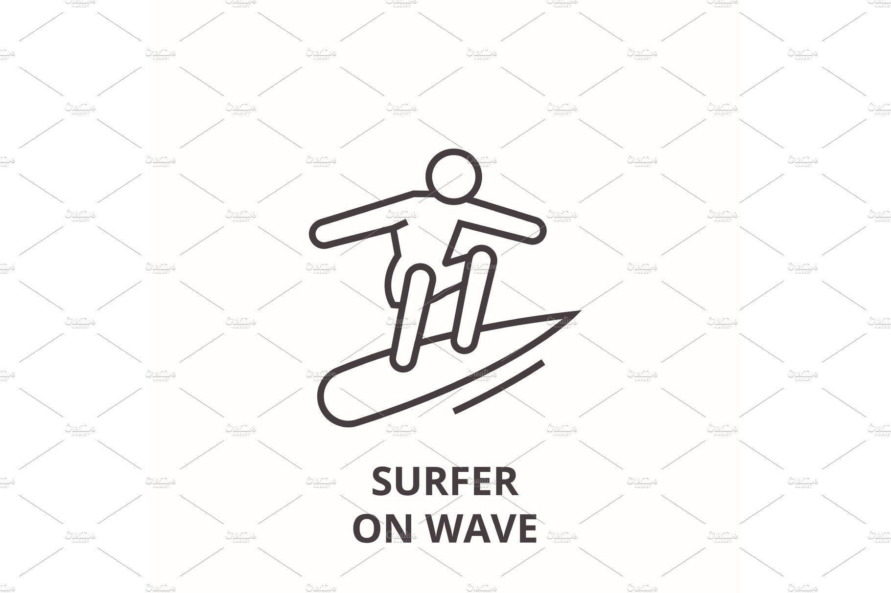 surfer on wave line icon, outline sign, linear symbol, vector, flat illustr... cover image.