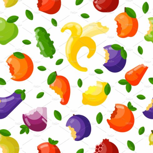 Bitten fruits vector seamless pattern. cover image.