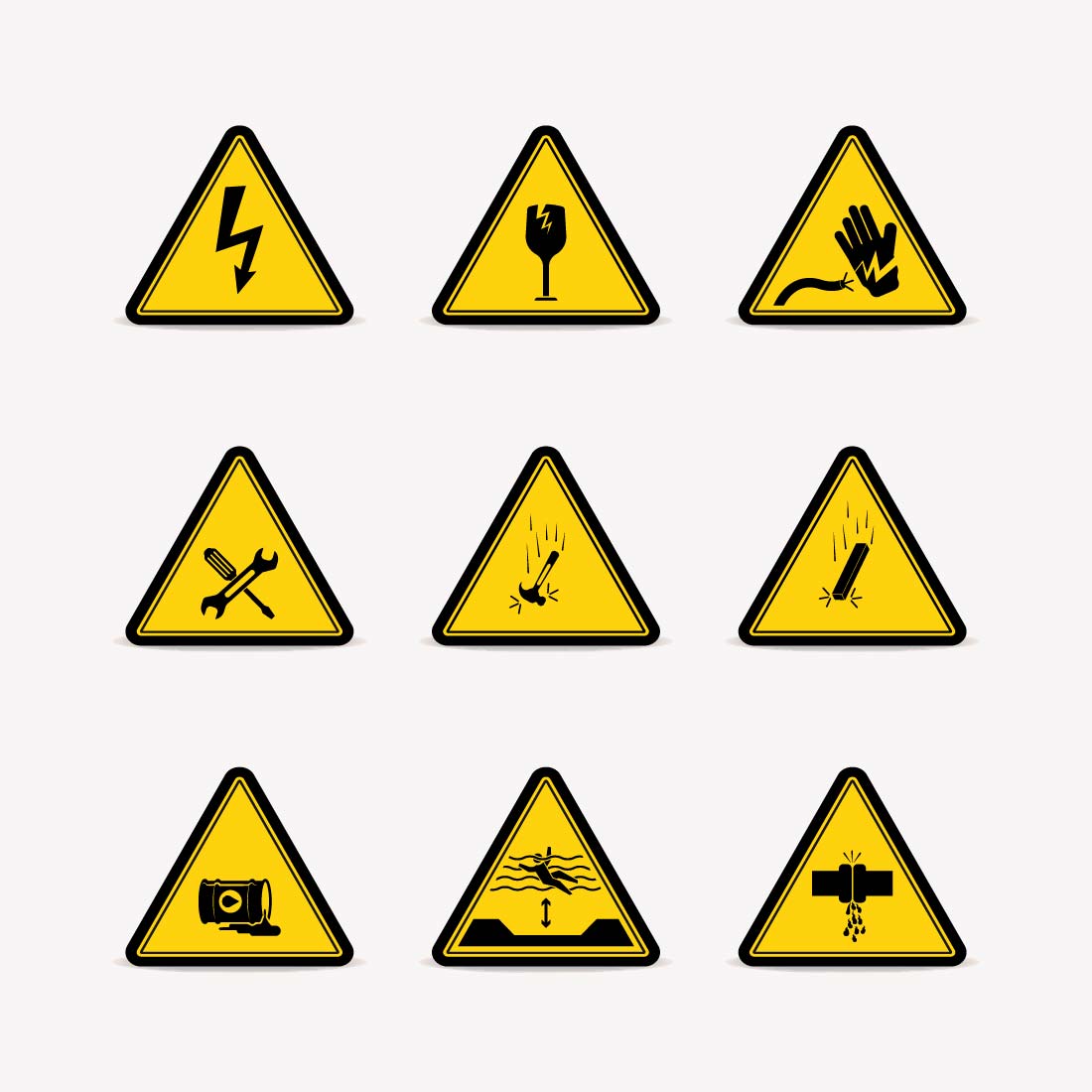 Caution sign symbol collection design vector illustration only $4 pinterest preview image.