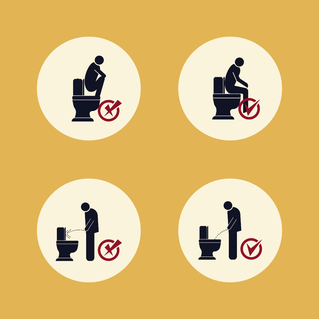 Caution using the toilet properly symbol sign design vector illustration only $4 pinterest preview image.