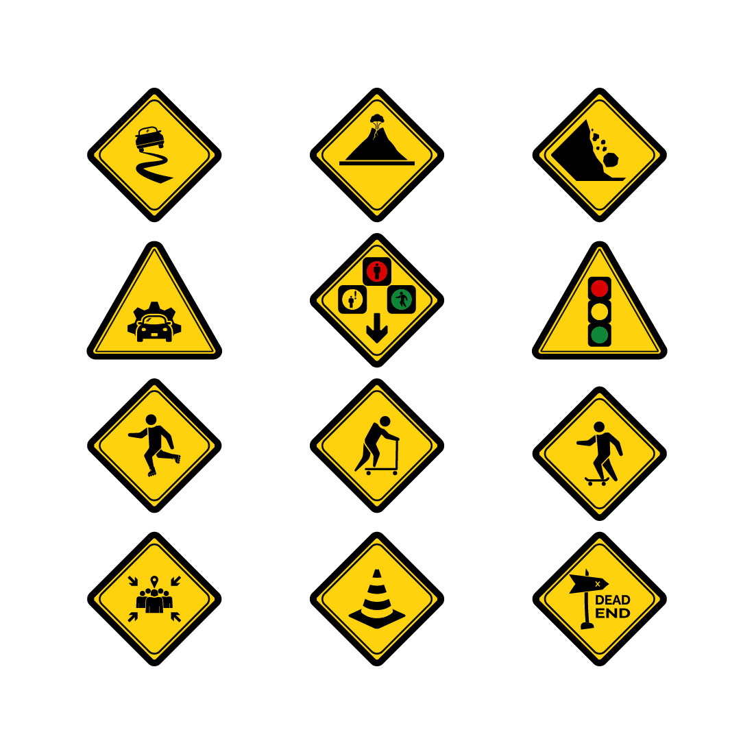 Warning sign and symbol set graphic design vector illustration only $4 pinterest preview image.